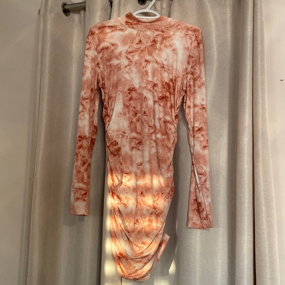 Tie Dye Long Sleeve Ruched Dress